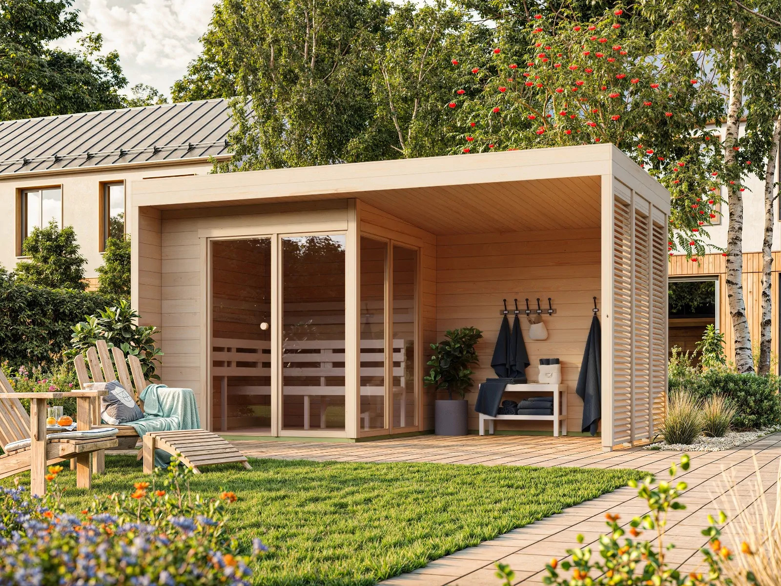 sauna finlandese da esterno franco S con veranda