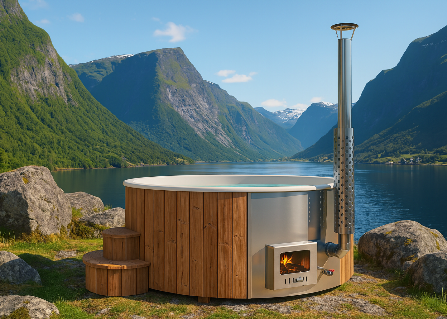 Momento di relax in vasca da esterni con vista natura