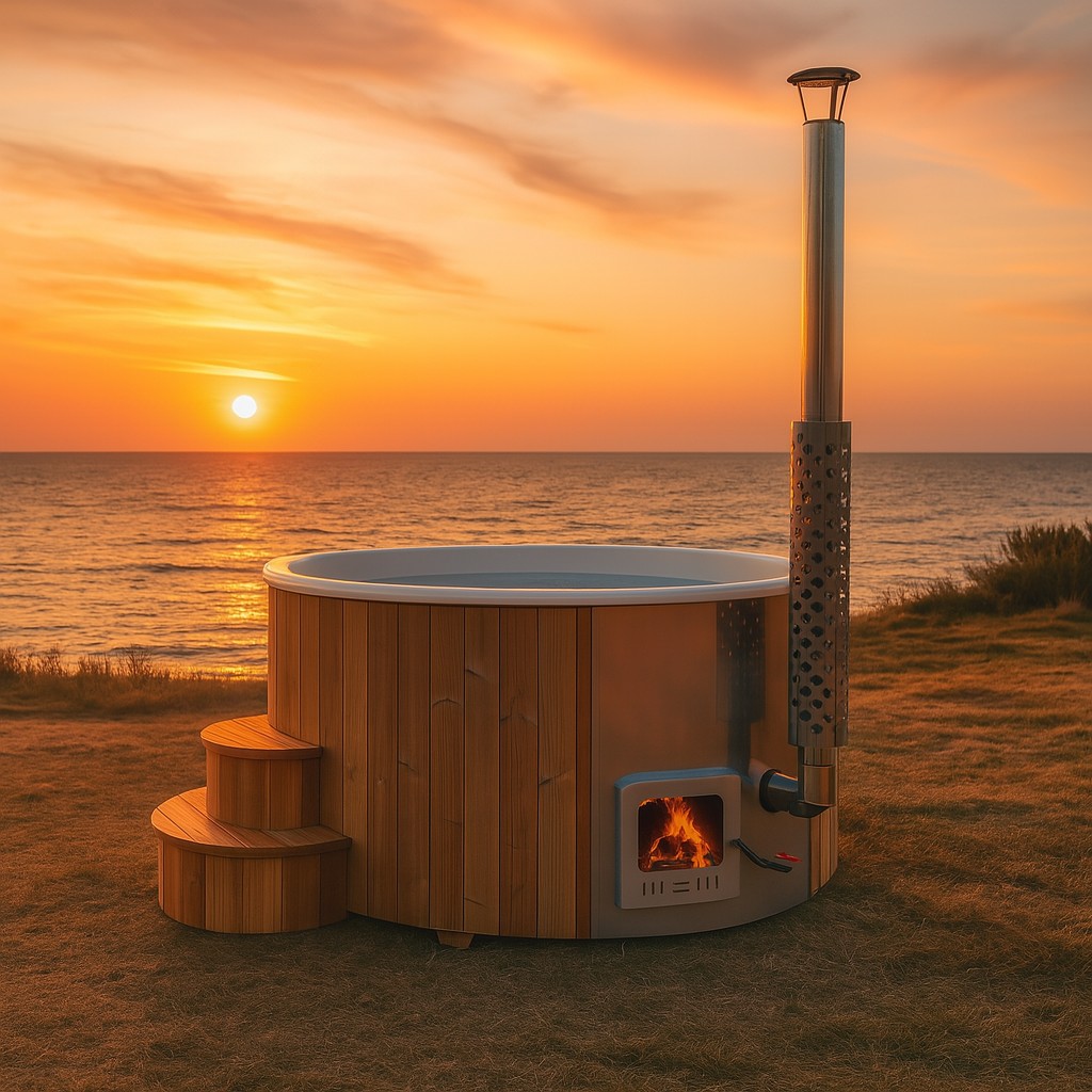 Tinozza in legno TUNNA Natur 200 Premium vista sul mare – installazione all’aperto in Italia