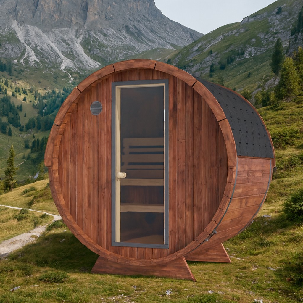 Sauna a botte FJALL B con vista panoramica alpina