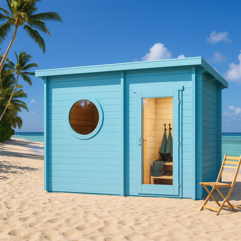 sauna Pietra azzurra su una spiaggia tropicale